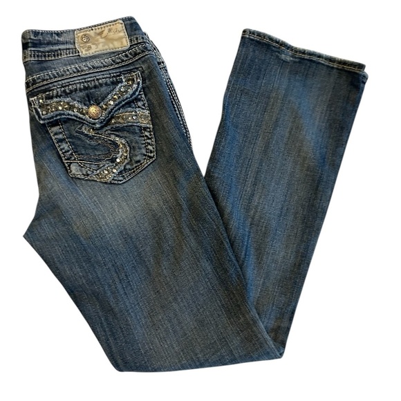 Silver Jeans Womens Sz 29 Blue Denim Boot Cut Suki Flap 17 Embellished 29 x 29.5 - Picture 1 of 15